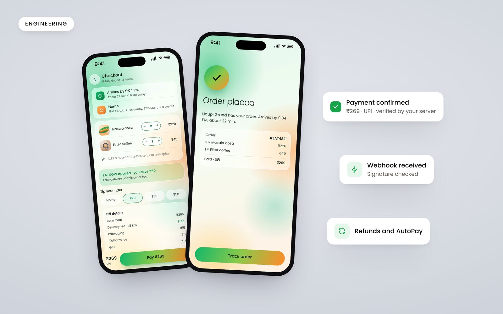 A phone showing a UPI payment request with a confirmation tick
