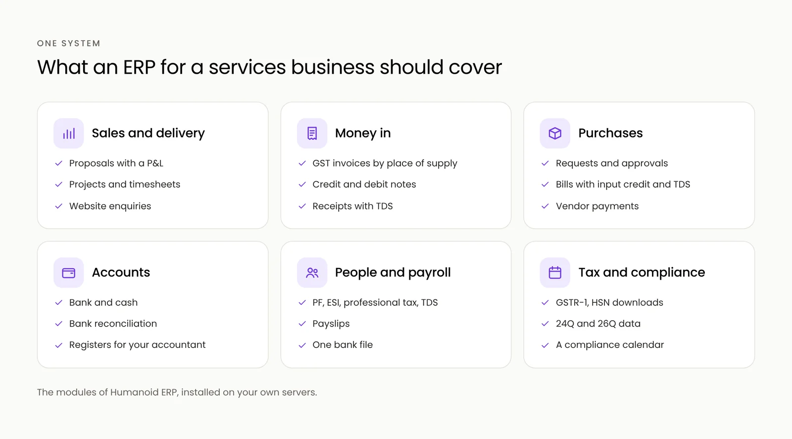 The modules of an ERP for a services business
