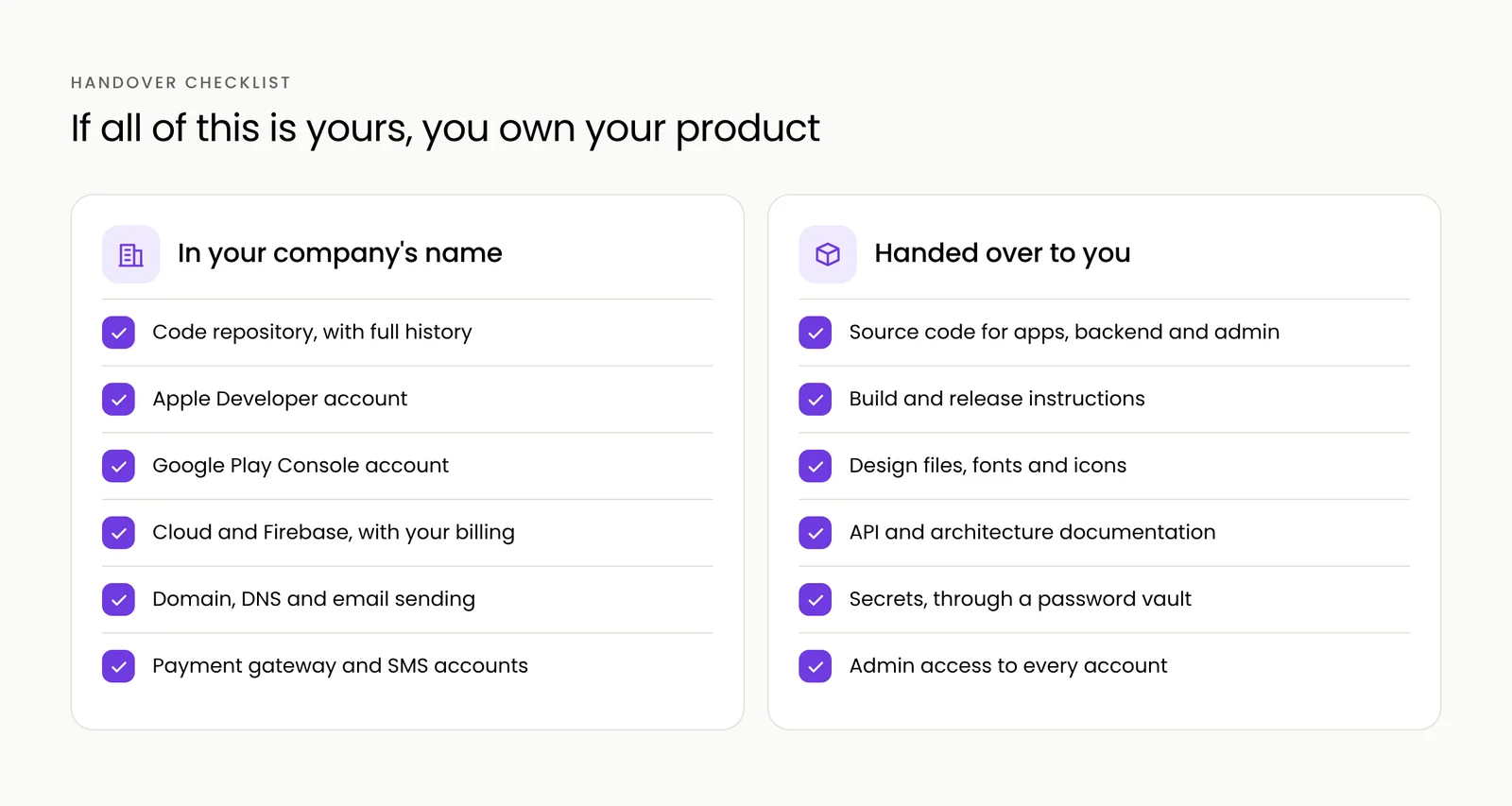 What you should receive at handover: code, designs, accounts and documentation