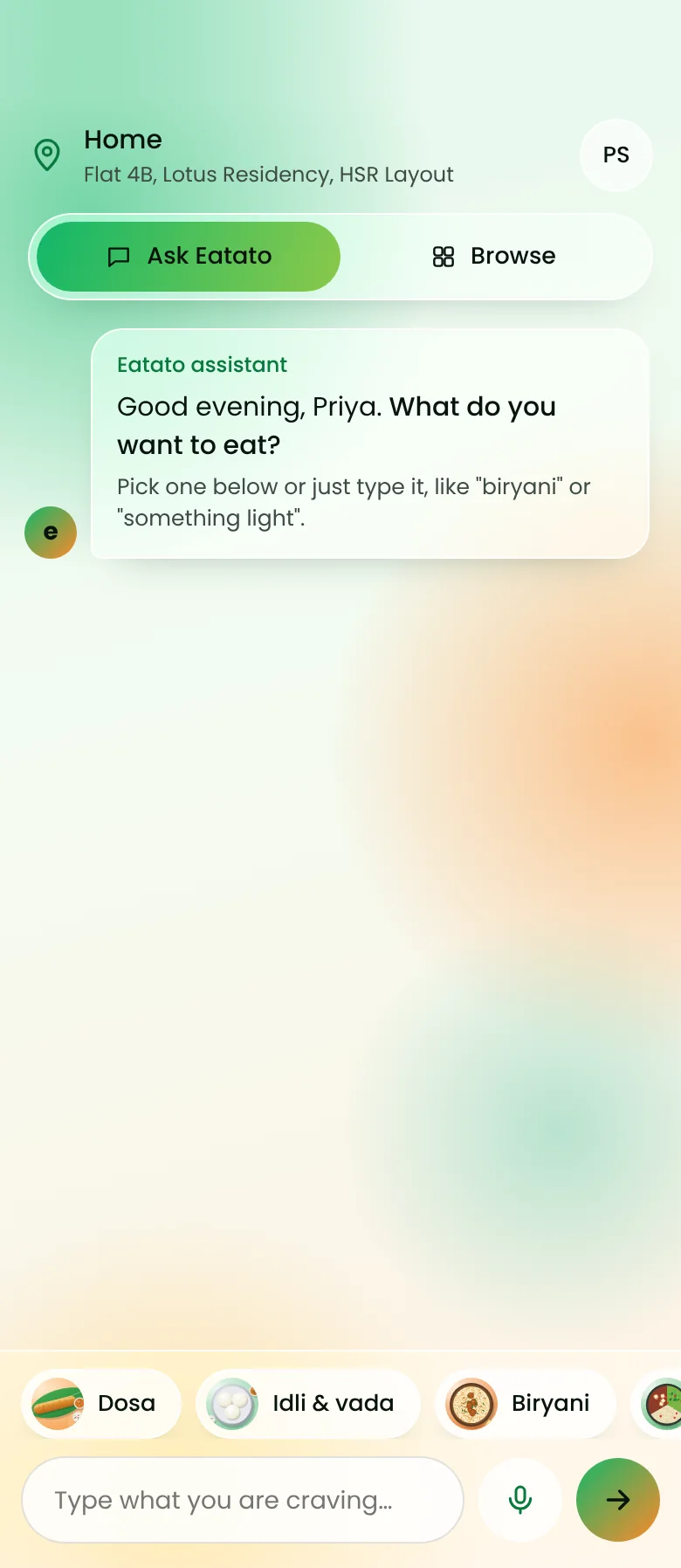 Eatato asks what you want to eat