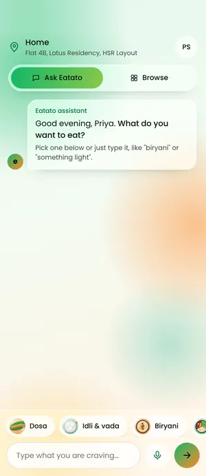 Eatato app: What do you want to eat?