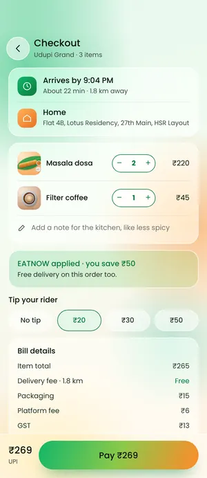 Eatato app: Checkout