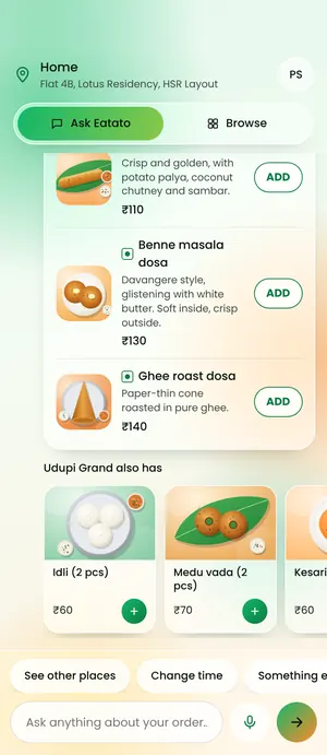 Eatato app: Dishes, and what else they have