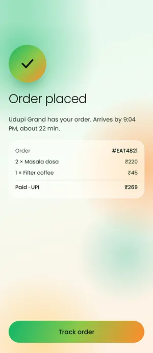 Eatato app: Order placed