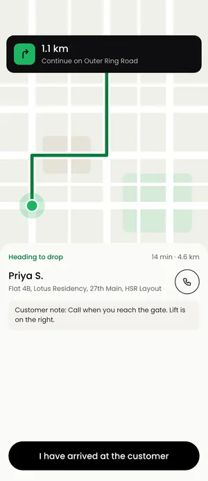Eatato app: Heading to the customer