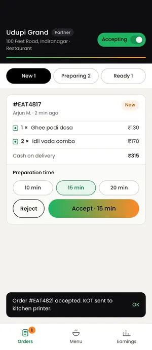 Eatato app: Order accepted