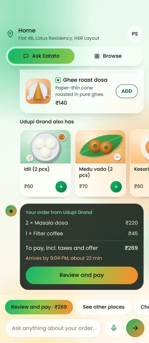 Eatato app: Your order, in the chat