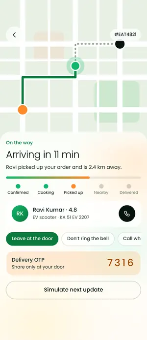 Eatato app: Live tracking