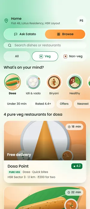 Eatato app: Veg only: dosa