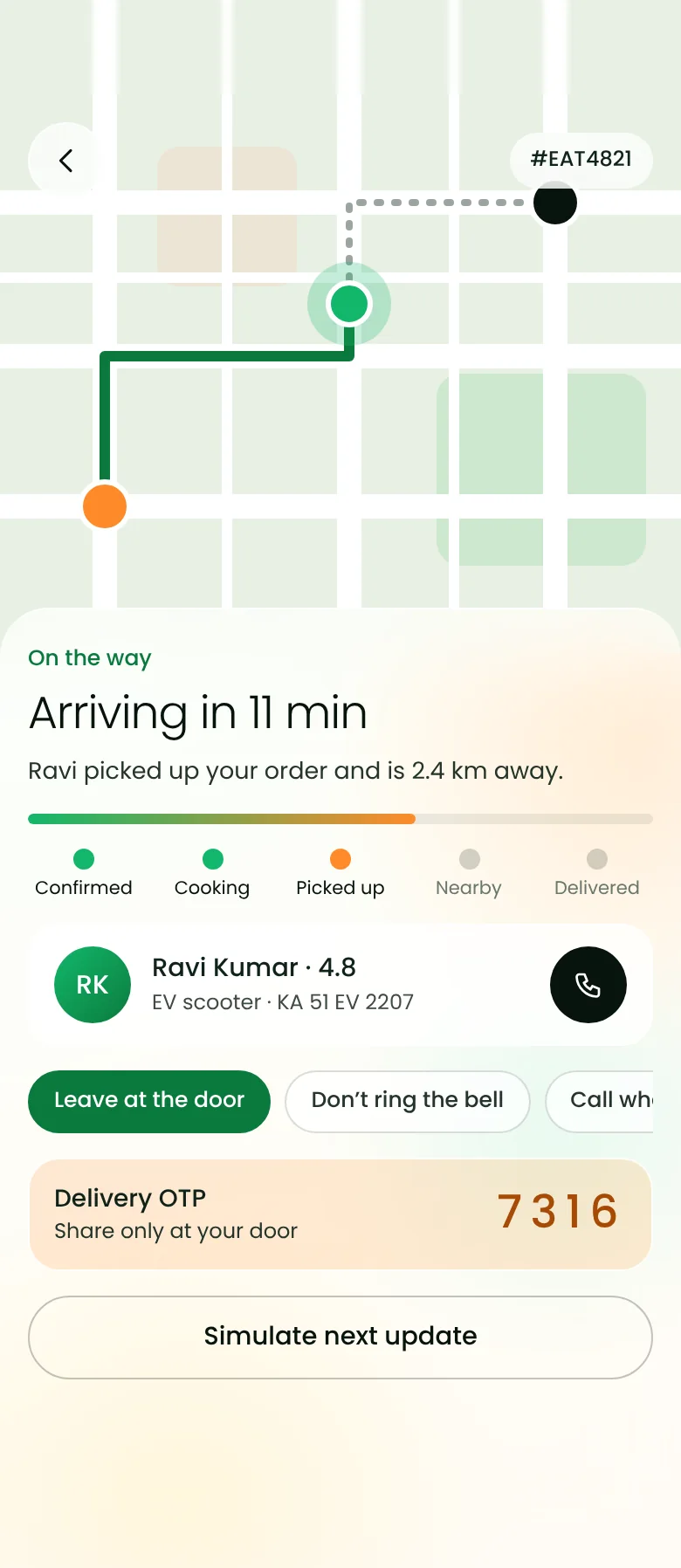 Eatato live tracking screen