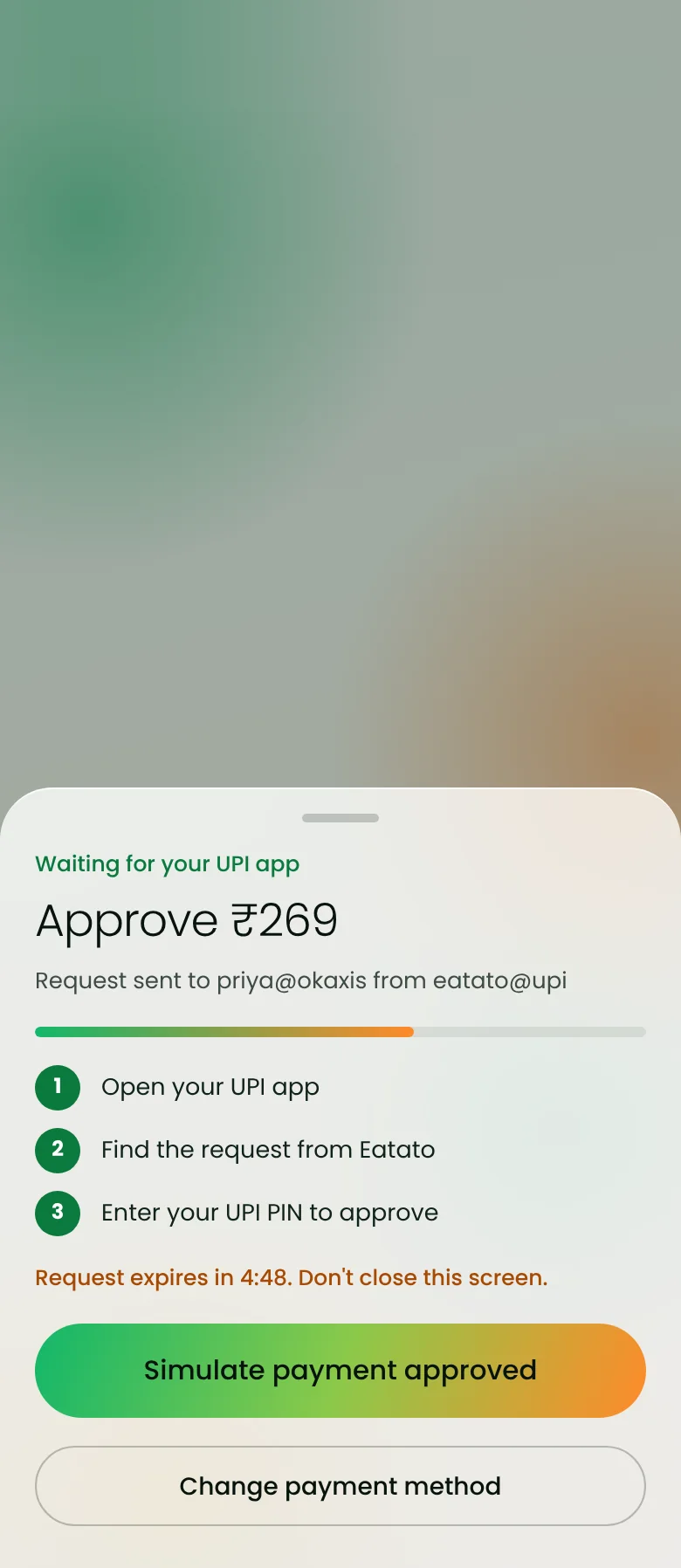 Eatato UPI payment screen