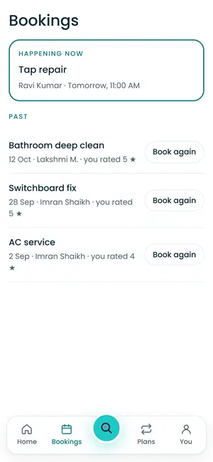 Findar app: Bookings
