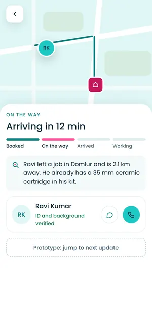 Findar app: Arriving in 12 min