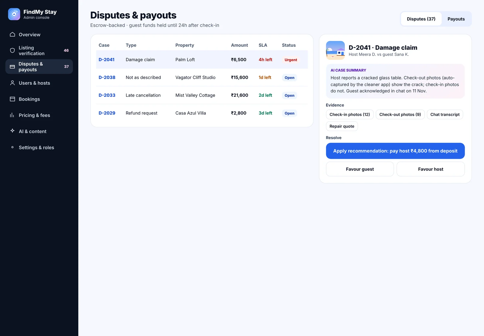 FindMy Stay disputes with an AI case summary