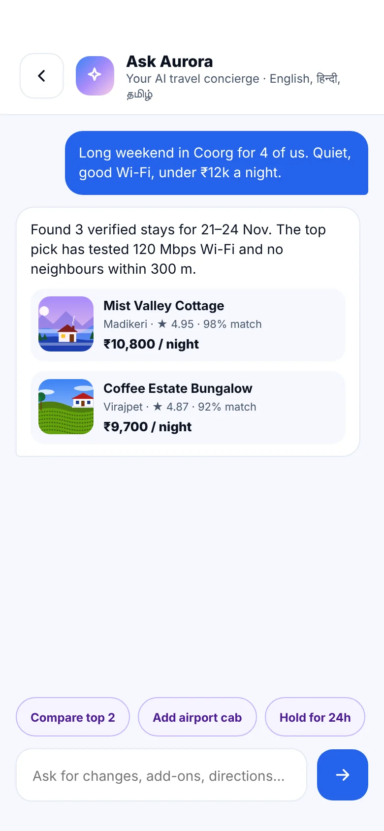 FindMy Stay's Aurora concierge