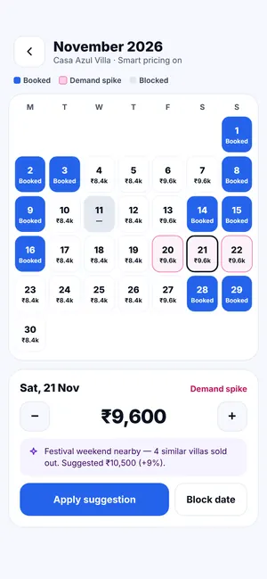 FindMy Stay app: Calendar and smart pricing