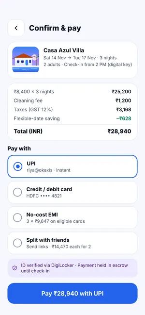 FindMy Stay app: Confirm and pay