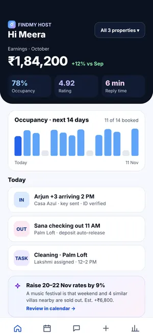 FindMy Stay app: Host dashboard