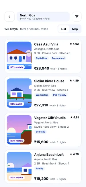 FindMy Stay app: Search results