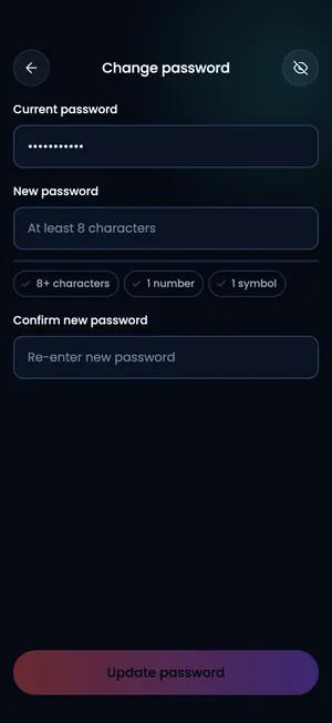 Pluto app: Change password