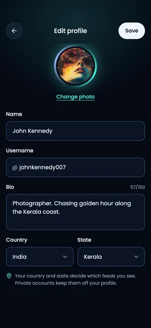 Pluto app: Edit profile