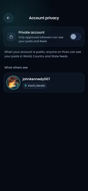 Pluto app: Account privacy