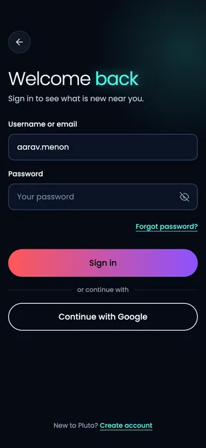 Pluto app: Sign in