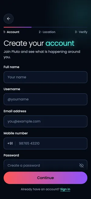 Pluto app: Create your account