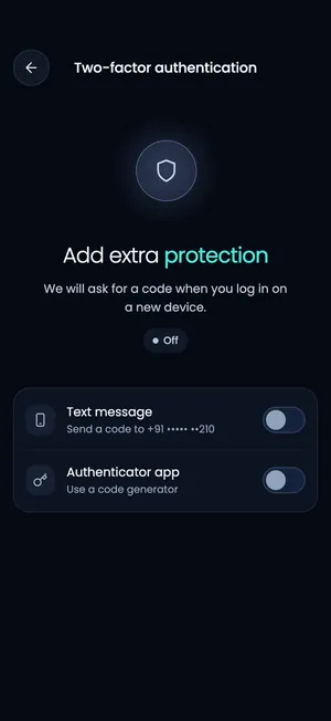 Pluto app: Two-factor authentication