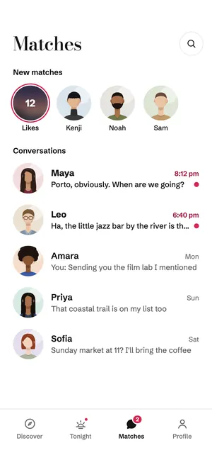 Venus app: Matches