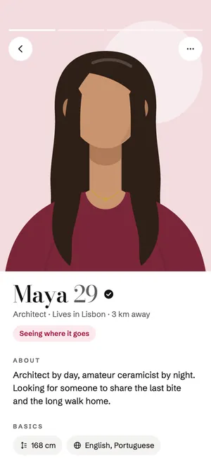 Venus app: Maya's profile
