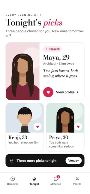 Venus app: Tonight's picks