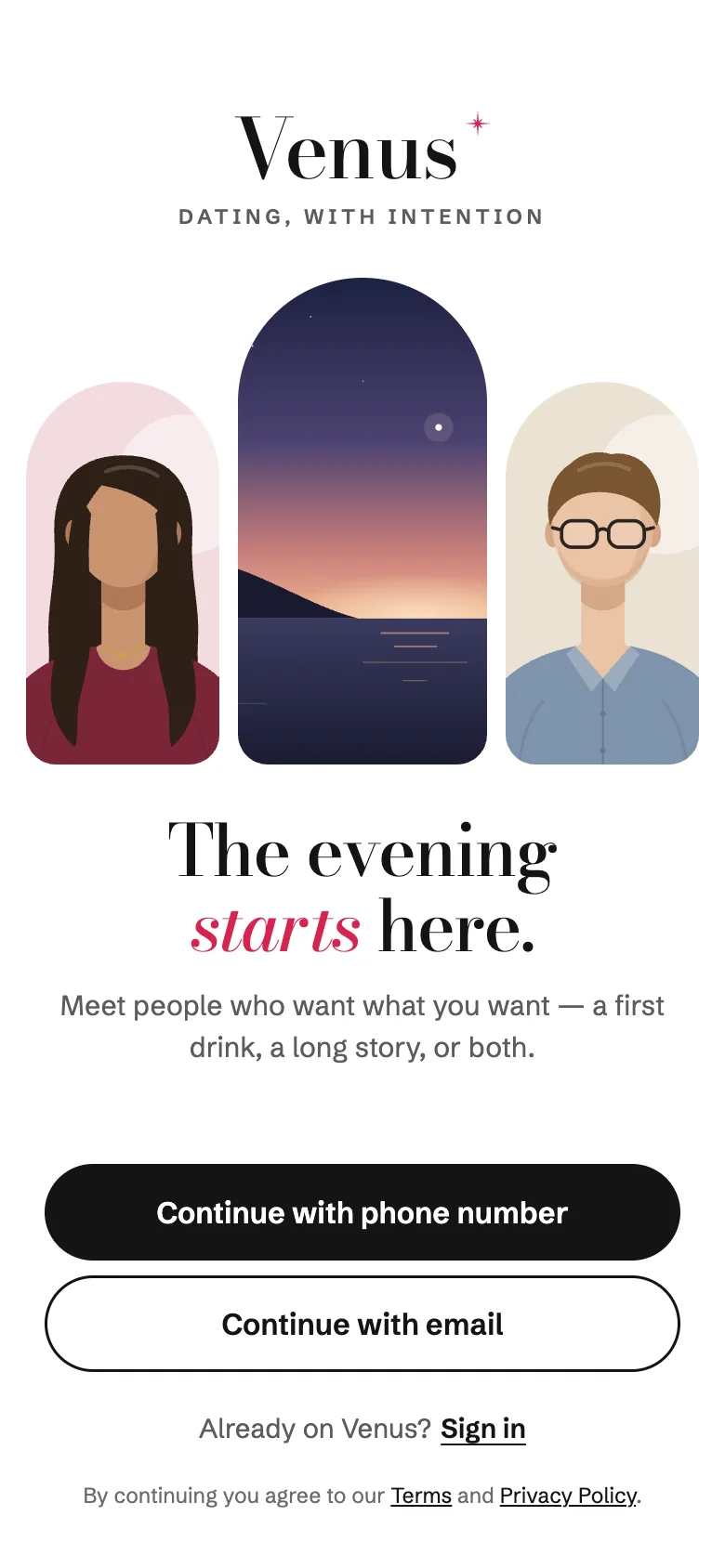 Venus app: Welcome