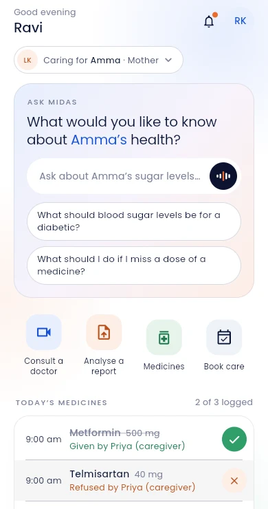 MiDAS family app home
