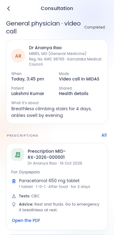 Completed consultation with an e-prescription