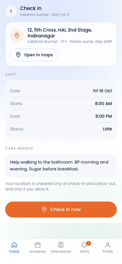 Check-in at the patient's home