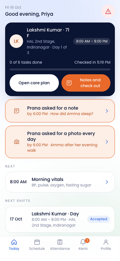 Nurse's day with requests from Prana