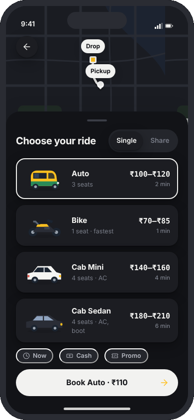 Choose your ride in dark mode