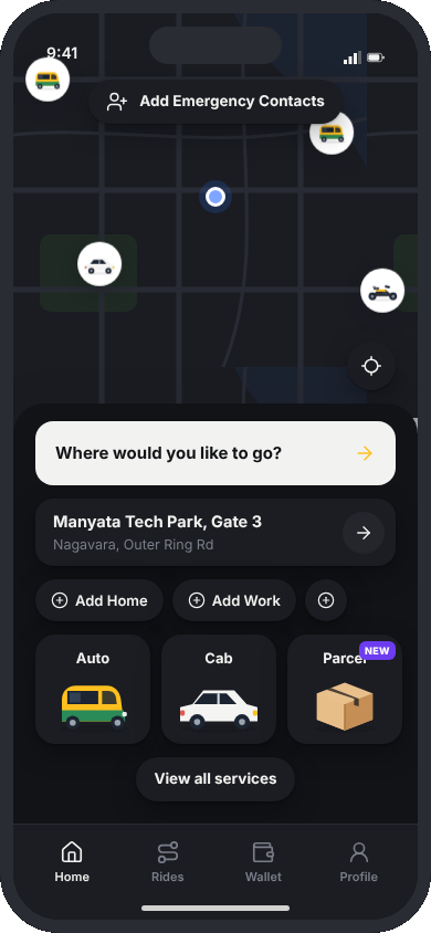 Rider home in dark mode