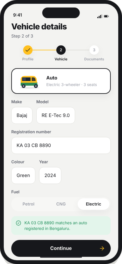 Vehicle details with a registration check