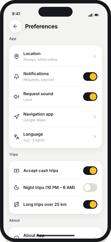 Driver preferences for cash, night and long trips