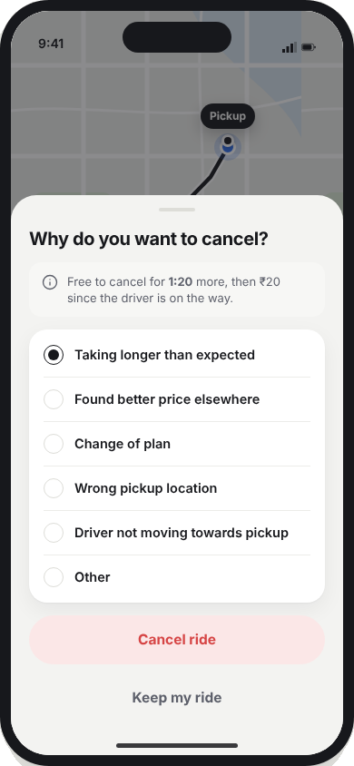 Cancel reasons with the free cancellation window