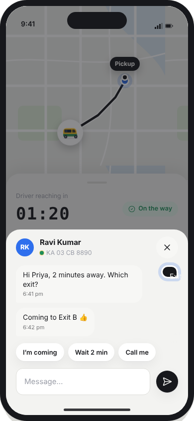 Chat with the driver with quick replies