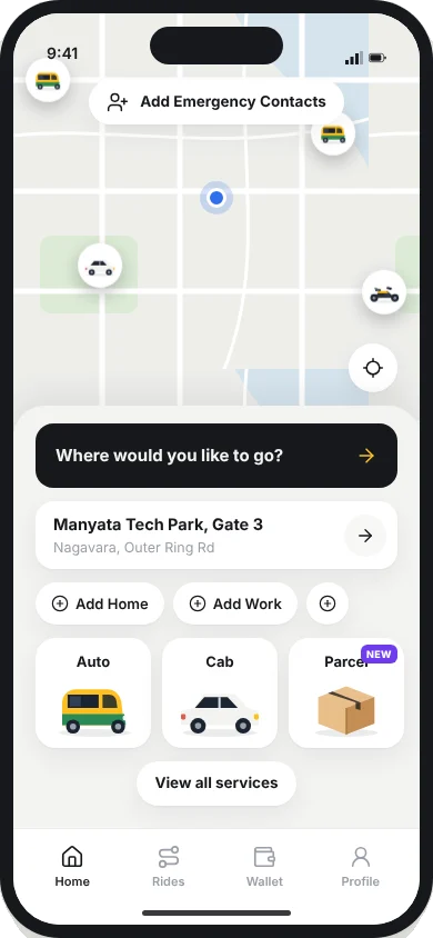 BobsRide rider home screen