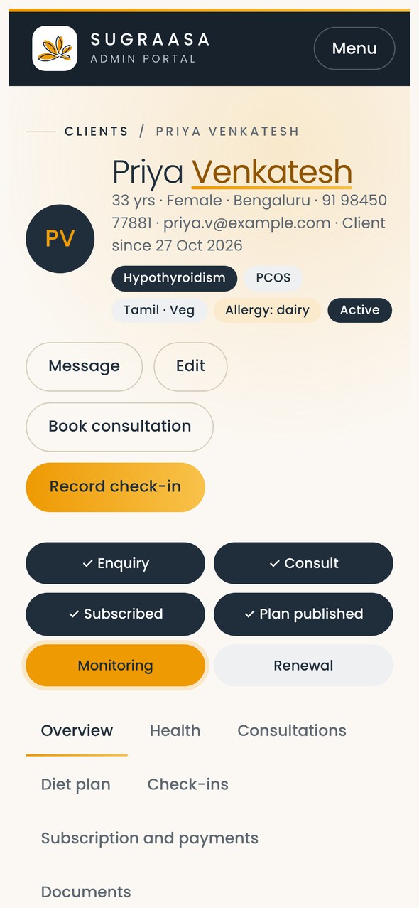 Client profile on a phone