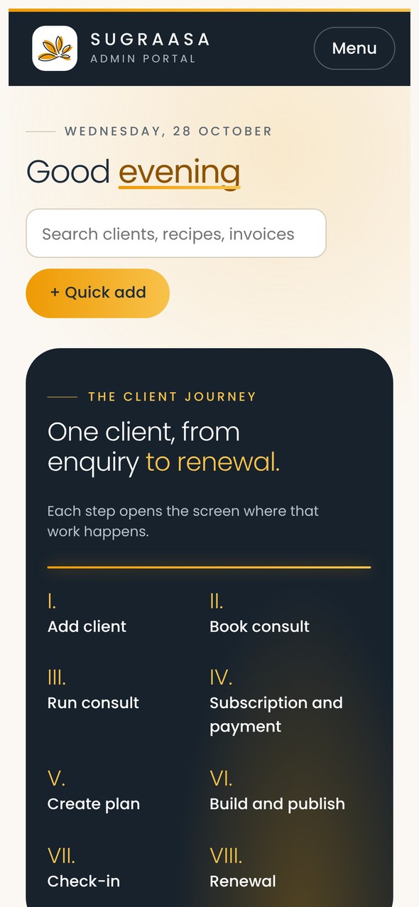 Admin dashboard on a phone