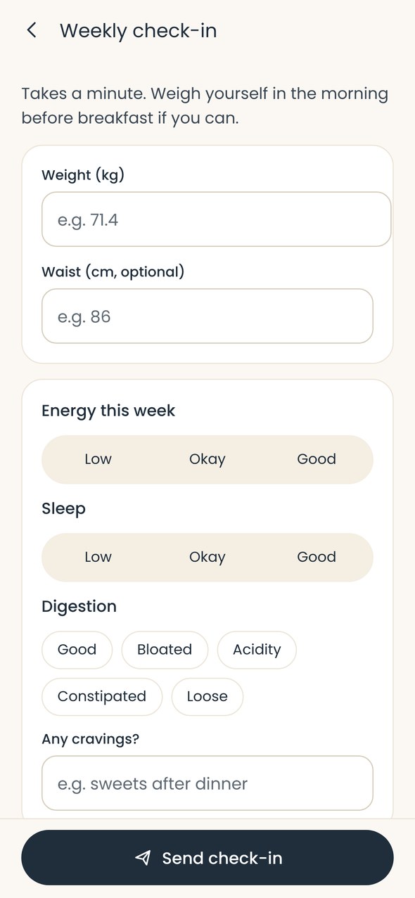 Weekly check-in form