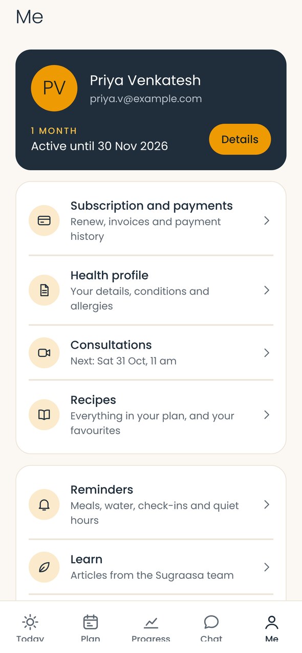 The Me tab with subscription and shortcuts