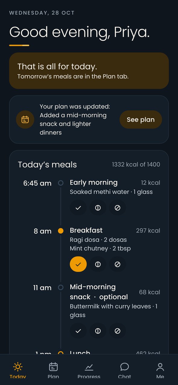 Today screen in dark mode