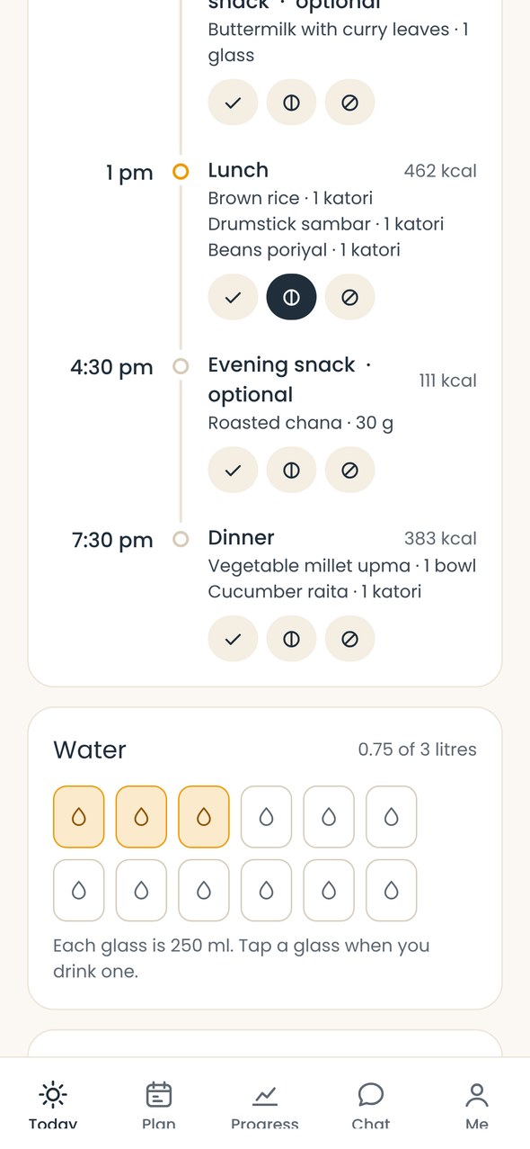 Water tracker on the Today screen